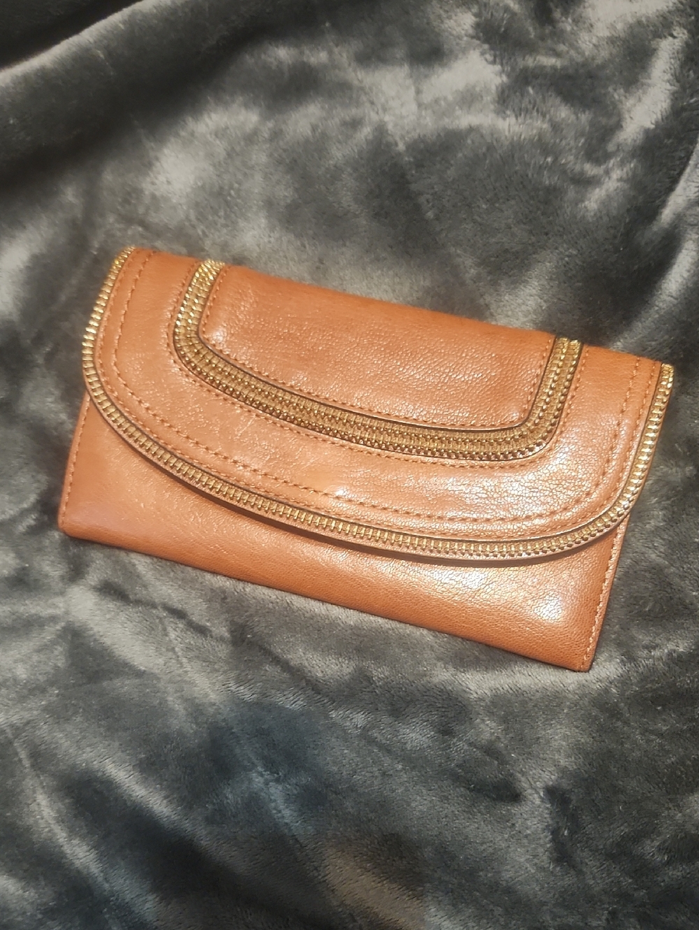 Michael Kors Tan Leather Foldover Wallet with Gold Trim